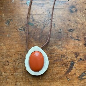 antler and orange gemstone necklace Handmade